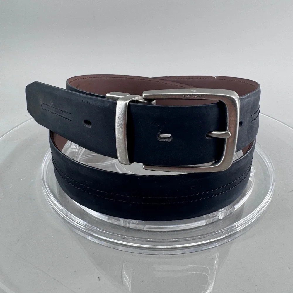 Timberland Mens Size 40 Reversible Leather Belt Matte Black Silver Buckle Casual